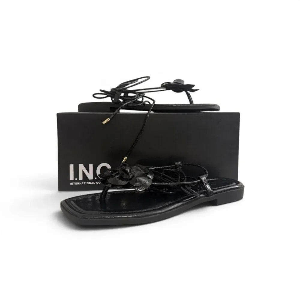 I.N.C. International Concepts Gilma Flower Lace-Up Black Patent Sandals, 10M - Picture 3 of 9